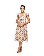 FIORRA Women’s Fit And Flare Knee Length Georgette Floral Printed Knee-Length Dress