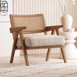 Kingsman Furnitures ABEL Rattan Teak Wood Accent Arm Chair for Home Be