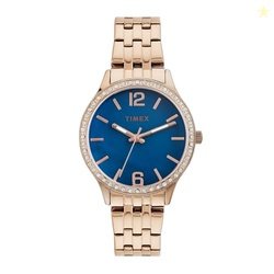 TIMEX Analog Watch for Women with Blue Dial & Rose Gold Stainless Stee
