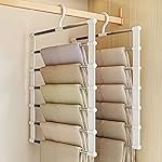 ZUVEG Space-Saving Stainless Steel Pants Hanger 6 in 1 – Foldable Multi-Layer Closet Organizer for Jeans, Trousers & Leggings | Heavy-Duty Non-Slip Pants Rack