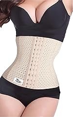 Grasshopr – Waist Trainer Trimmer and Slimming Corset/ 3 Hooks Girdle with Spiral Steel Bone (Beige Color)