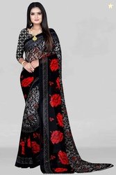 Leelavati Printed Daily Wear Georgette Saree(Black)