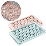 Clazkit Plastic Mini Round Ice Cube Tray with Lid Ball Maker for Fresh Juice, Mocktails, Whiskey, Cocktails, Tea & Coffee 33 Cavity, Easy Release Stackable in Freezer Pack of 2, Blue,Pink