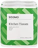 Solimo 2 Ply Kitchen Tissue/Towel Paper Roll 240 pulls | 60 pulls X 4 Rolls | soft and highly absorbent | 100% Natural Virgin Cellulose Fiber