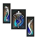 SAF Ganesha UV Textured Home Decorative Self Adhesive Religious Painting Set of 3 (Multicolour, 12 Inch X 18 Inch, SANFJM1010)