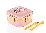ATTRO Quick Bite Owl Love LUN Box with 3 Compartment Fork & Spoon BPA Free Food Grade Ideal for Kids School, Picnic & Outdoor- 800ml Peach, Plastic