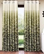 Home Sizzler 2 Pieces Ombre Floral Grommet Eyelet Polyester Semi-Transparent Window Curtains â 5 Feet, Green