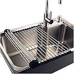 Suzec Kitchen Dish Drainer Rack Roll Up Over The Sink | Dish Drying Rack for Kitchen Dish| Portable Dish Drainer Rack for Crockery, Utensils, Fruits,Vegetables (47×23.5cm) Metal,Black