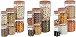 Floraware Jar Container, Set of 18 (6 pcs x 280 ml Each, 6 pcs x 500 ml Each, 6 pcs x 1000 ml), Kitchen Organiser, BPA Free, Stackable (Choco)