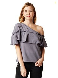 Miss Chase Women's Grey One-Shoulder Ruffled Top(MCAW17TP08-84-17-03_G