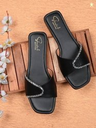 Shoestail Women Heels Sandal(Black , 4)