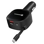 Portronics Car Power Retracto 84W 3 in 1 Car Charger, 80 cm Retractable Cable (33W Type-C PD), Dual Port (18W USB Type-A & 33W Type-C) for Laptop, Android, iPhone, Earbuds and More (Black)
