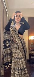 Ethnic Junction Printed Kalamkari Art Silk Saree(Black)