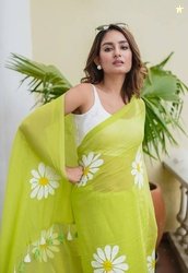 VILLAGIUS Floral Print Handloom Pure Cotton Saree(Light Green)