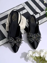 SHOETOPIA Sling Back Flats For Girls(Black , 8-9 Years)