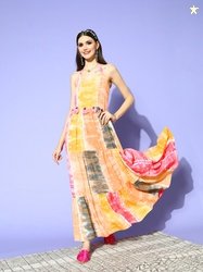 Yufta Multicoloured Tie and Dye Halter Neck Thread Tassel With Metal C