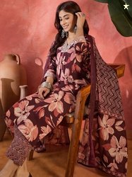 Sangria Women Pure Cotton Printed Kurta Sets With Dupatta