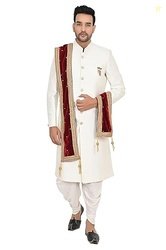 PARANGAT Men's Velvet Sherwani Dupatta with Stone Work and Tassels (Ma