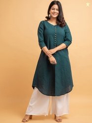 SUTI Round Neck A-Line Cotton Linen Kurta