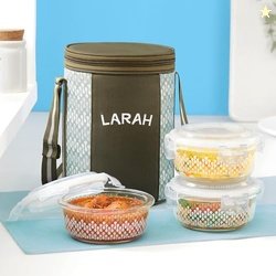 Larah Glassware Gracia Borosilicate Glass Lunchbox with Bag | 3pc Roun