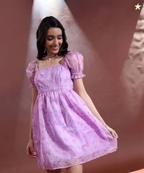 Tokyo Talkies Women A-line Purple Above Knee/Mid Thigh Length Dress