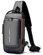 Comfabie PU Leather Bag, Anti-Theft Sling Backpack with USB Charging Port, Single Shoulder Bag, Crossbody Chest Bag for Men, Women, Waterproof, Travel Shoulder Sling Bags