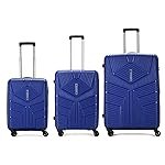 Aristocrat Set of 3 Prime 3 Pc Cabin 55cm(Small) Check-in 66cm(Medium) Check-in 75cm(Large) 8 Wheels Trolley Bags for Travel Hard Case Luggage, Combination Lock (Blue) | 3-Year Warranty