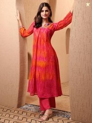 Youthnic Women Embellished Georgette A-line Kurta(Pink)