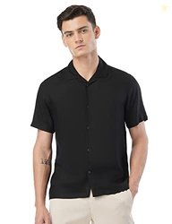 FYLTR Men Rayon Blend Solid Regular Fit Shirt (FYLSS23MS-016_Black Bea