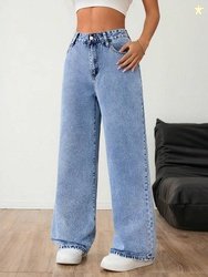 DENIM LOOK Women Straight Fit High Rise Light Blue Jeans