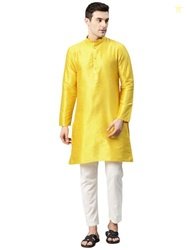 Luxrio Kurta for Men Printed Cotton Regular Long Yellow