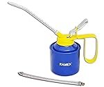 Ramex Multipurpose Metal Oil Can, Oil Can Pump Oiler with 2 Spouts, fixed and flexible, for All Lubrication Need of Car, Bike, Machine & Industrial use -1/2 Pint Capacity. Glossy Blue & Yellow Oil Can
