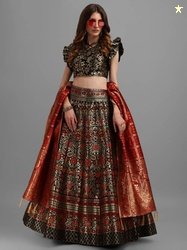 PURVAJA Self Design Semi Stitched Lehenga Choli(Black)