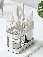 Wolpin Toothbrush Holder Plastic Stand (5.5 x 7.5 x 12 CM) | Bathroom Cup for Toothpaste, Comb, Brush, Cream & Lotion | Drain Waterproof Holder for Kids & Family Use (White)