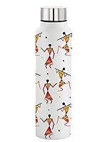 NIRLON Warli Art UV Printing & 3D Embossed Water Bottle, Stainless Steel Bottle Wide Mouth, Leak Proof | Single Walled Suitable for Both Indoor & Outdoor 1000ML Capacity Set of 1