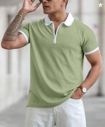 COMBRAIDED Men Self Design Polo Neck Polycotton Black T-Shirt