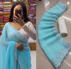 MAYRAAFASHION Embellished Bollywood Art Silk Saree(Blue)