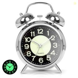 RUCON  Table Analog Clock Alarm Super Loud for Heavy Sleepers Retro Tw
