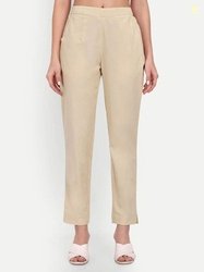 githaan Women Straight Fit Beige Pure Cotton Trousers