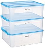 Solimo Plastic Fridge Multi Storage Container With Lid (Set Of 3, 8000Ml, Blue)
