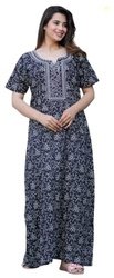 G4Girl Cotton Embroidery Maxi Nighty For Womens/Girls (Z3, Black) Free