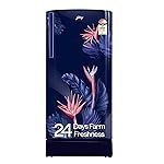 Godrej 183 L 3 Star | Toughened Glass Shelves | 24 Day Farm Freshness | Jumbo Vegetable Tray | Turbo Cooling Technology | Direct Cool Single Door Refrigerator (RD R190C THF FR BL, Floral Blue)