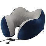 Avolusion Memory Foam Neck Pillow for Travel & Car Use â Luxury Ergonomic Cushion for Pain Relief & Neck Support, Breathable Cover, Adjustable Strap (Blue Grey)