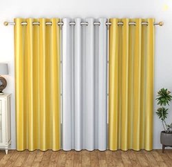 IVAZA Solid Plain Polyester Window Curtains Set of 3, (4 Feet x 5 Feet