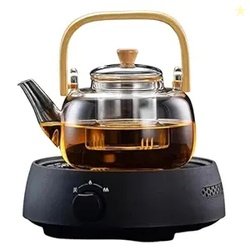 Glass Tea Pot with Lid, Transparent Tea Brewing Kettle with Handle and