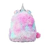 House of Queens Unicorn Plush Furry Furr Small Mini Backpack for Kids, Girls and Womens