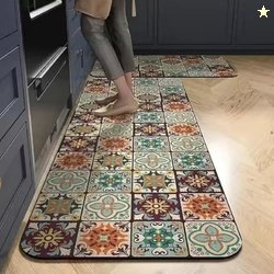 Kitchen Floor Mat with Non-Slip Rubber Backing and Absorbent Layer, Re