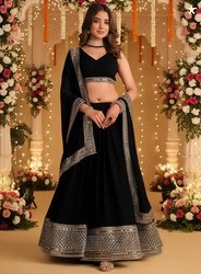 Kedar Fab Embroidered Semi Stitched Lehenga Choli(Black)