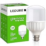 LEDURE 30W Glomaxx LED Lamp | 3000 Lumens Cool Day White (6500K) | LM-80 Certified Energy Efficient B22 Bulb | Stable Output with Power Fluctuation Protection | White | Pack of 1