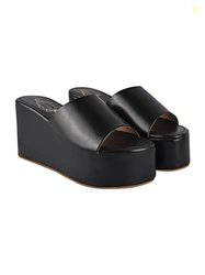 Shoetopia girls Little Black Wedge Sandal - 2 UK (Girls-Little-Black)